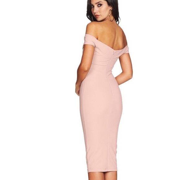 NOOKIE: Athena Off Shoulder Light Pink Midi Dress (NWT) - Picture 3 of 8